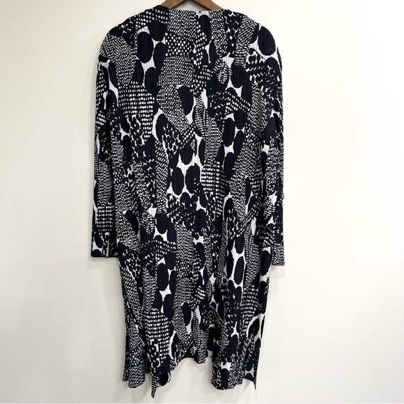 Chico's Travelers Textured Crinkle Trench Cardigan Jacket Blue White $118 - Picture 2 of 10